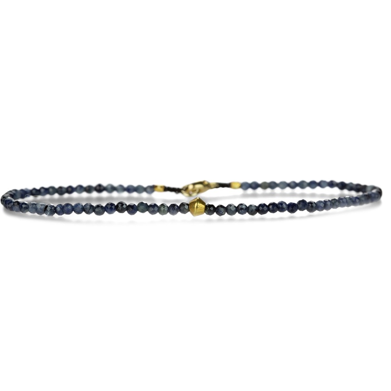 Blue Sapphire Bracelet with 18k Gold Bead