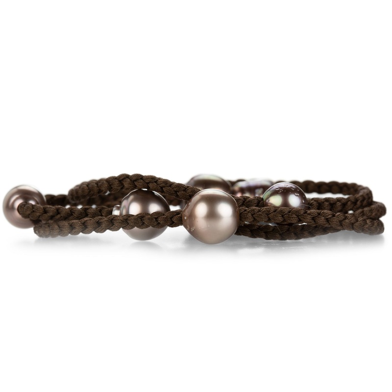 Brown Wrap Bracelet with Tahitian Pearls
