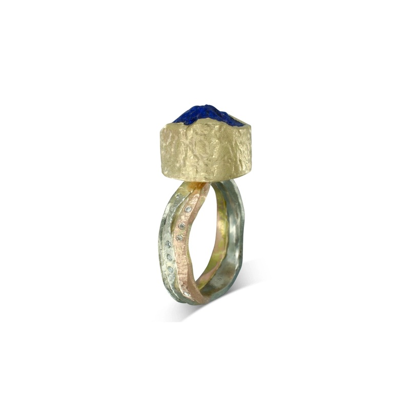 Lapis Lazuli Chunk Mixed Metal Dress Ring