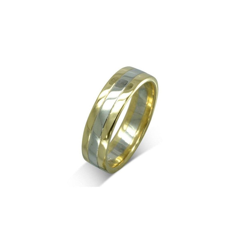 Mixed Metal Gold Flat Wedding Band (6mm)