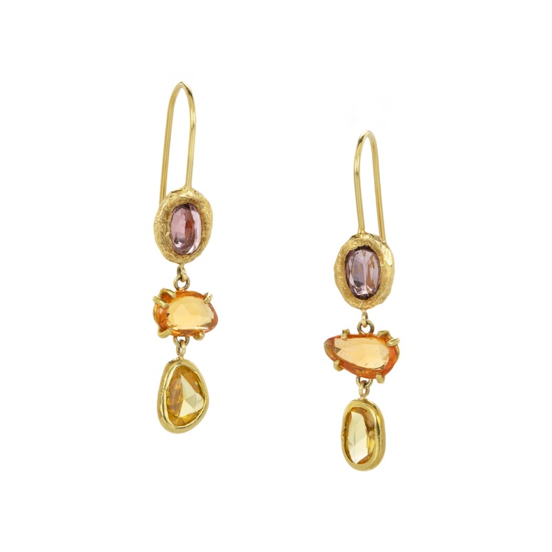 Multicolored Triple Sapphire Drop Earrings