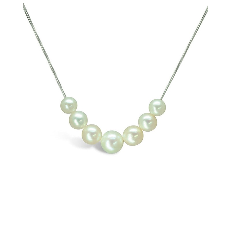 Seven Pearl 9ct White Gold Necklace