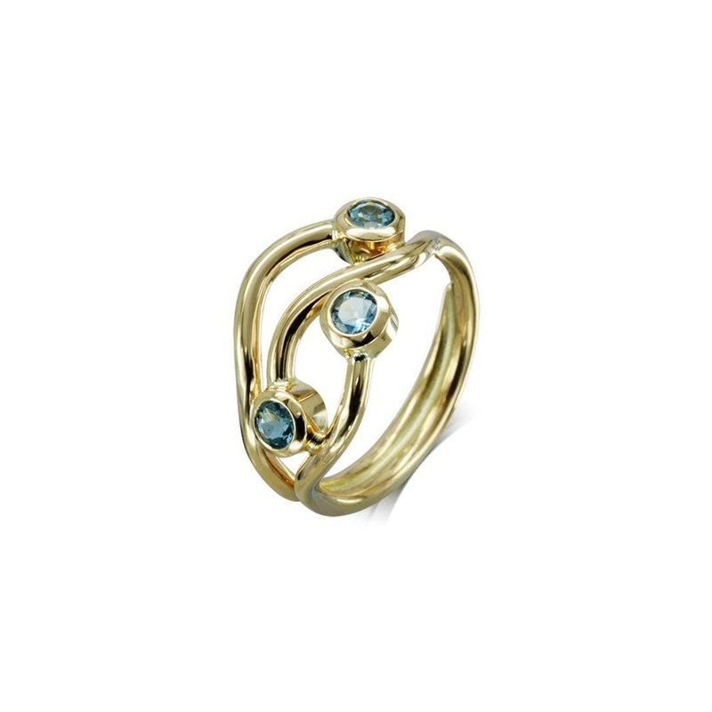 Three Strand Aquamarine 9ct Gold Dress Ring