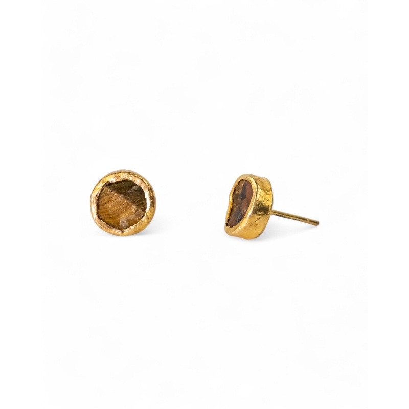 Tiger’s Eye Round Stud Earrings (8mm)