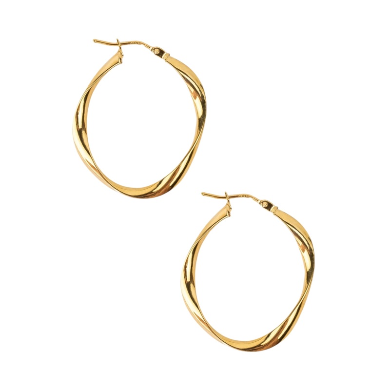 Uneven Twisted Yellow Gold Hoop Earrings