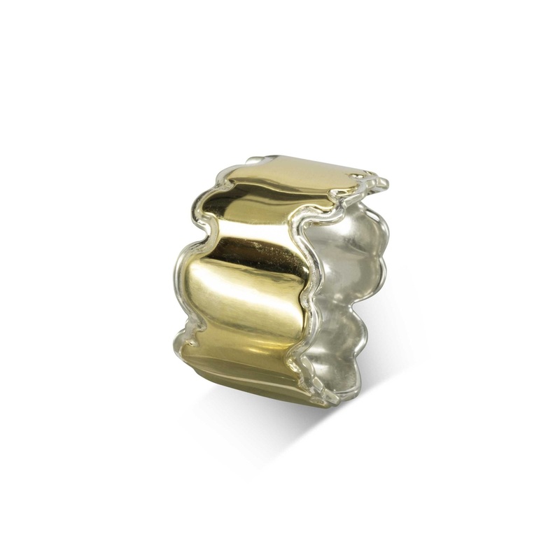 Wide Wavy Wedding Band Two Colour Gold