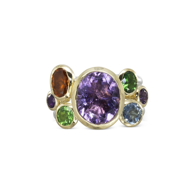 Amethyst, Citrine, Diamond and Sapphire Stacking Ring Set