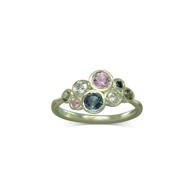 Bubbles Pink and Teal Sapphire Cluster Ring