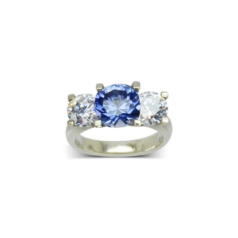 Claw Set Sapphire and Diamond Platinum Trilogy Ring