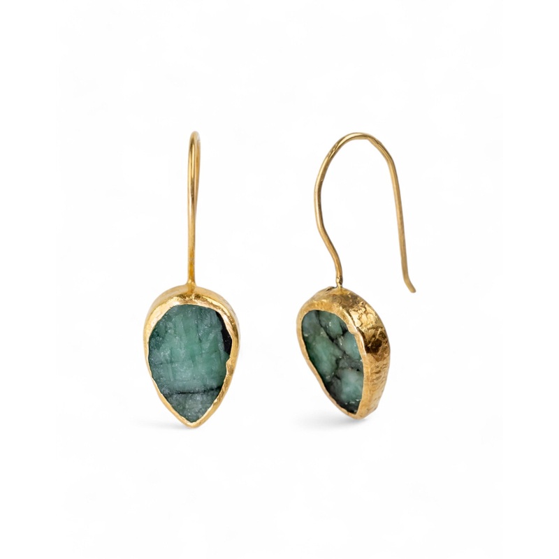 Pear Shaped Rough Emerald Drop Earrings