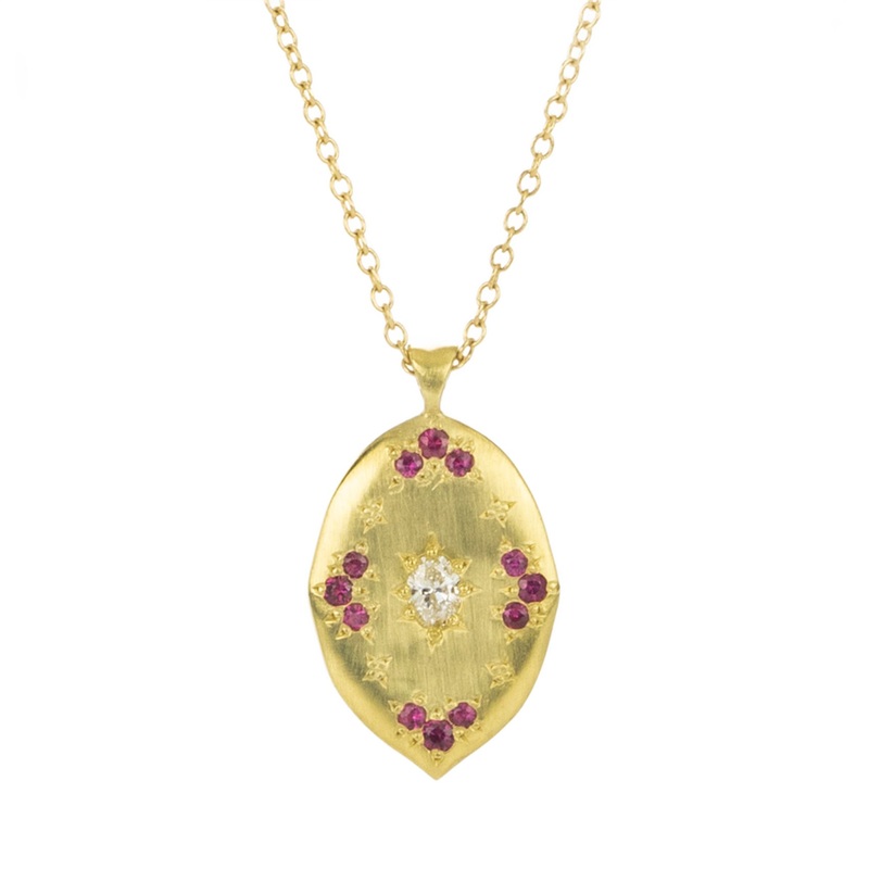 Ruby and Diamond Sand Dollar Pendant Necklace