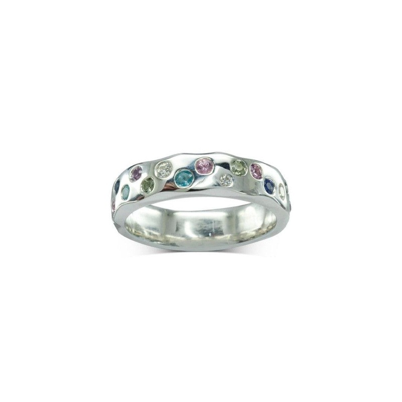 Side Hammered Ruby Pink Sapphire Diamond Eternity Ring