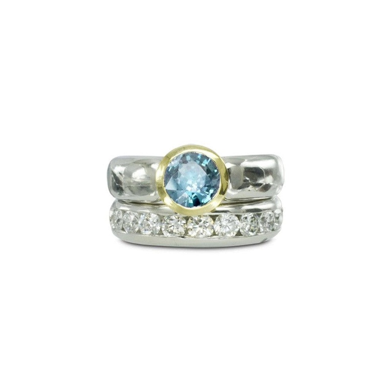 Solitaire Aquamarine Two Tone Engagement Ring