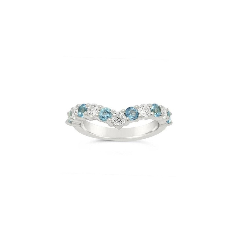Wishbone Half EternityDiamondAquamarine Ring