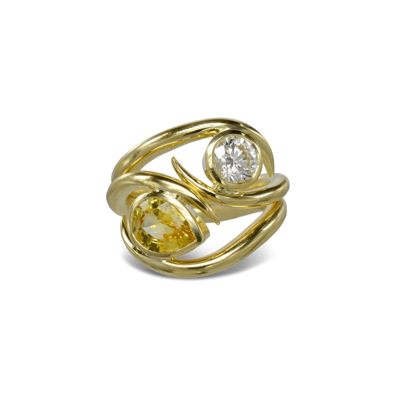 Yellow Sapphire Diamond Spiky Stacking Ring Set