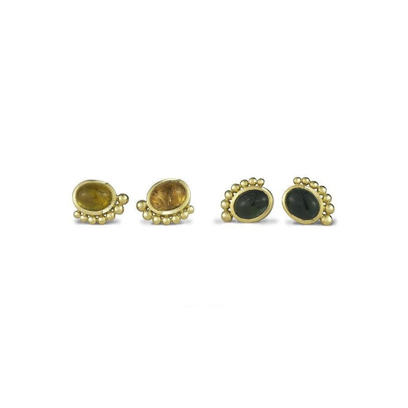 Beaded Tourmaline 18ct Gold Stud Earrings