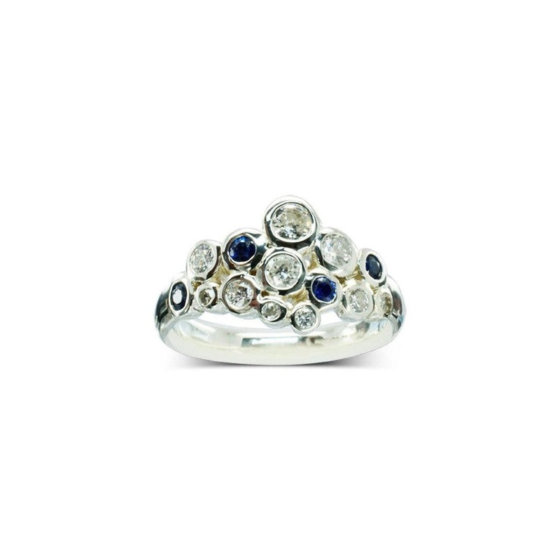 Bubbles Sapphire and Diamond Cluster Ring