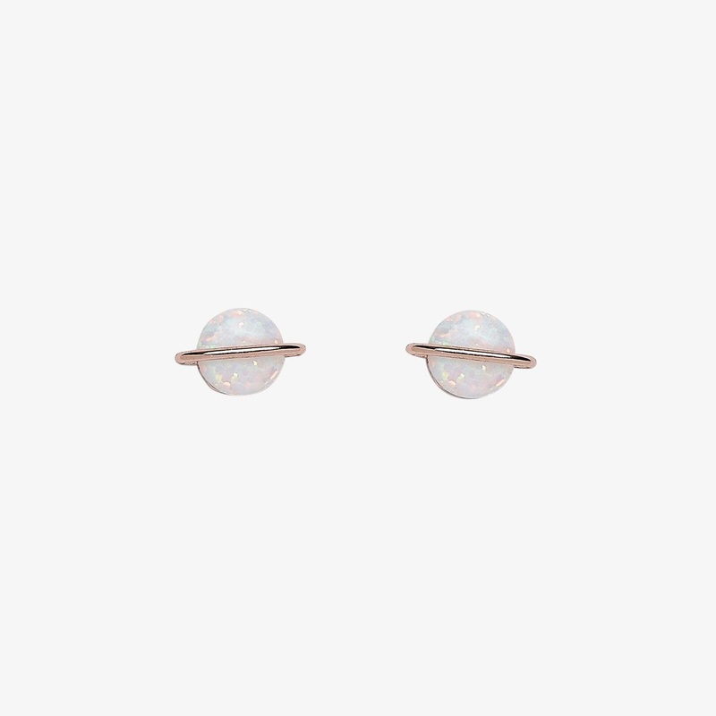 Rose Gold Opal Saturn Stud Earrings