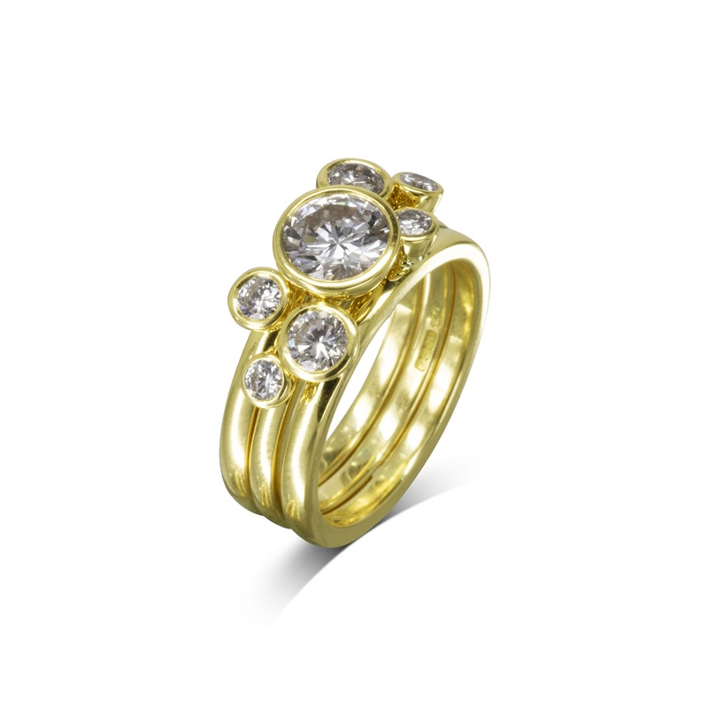 Round Brilliant Diamond Yellow Gold Stacking Ring Set (2ct)