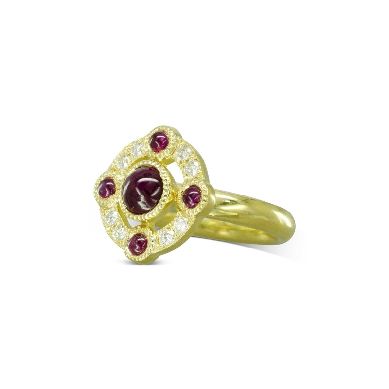 Ruby Cabochon Medieval Cluster Ring
