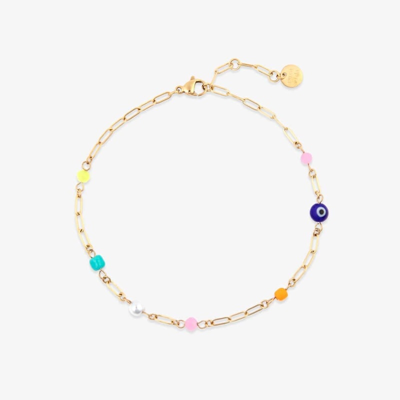 Salina Mixed Bead Paperclip Chain Anklet