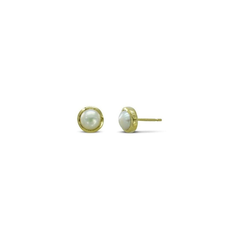 Wavy Edged 9ct Gold and Pearl Stud Earrings