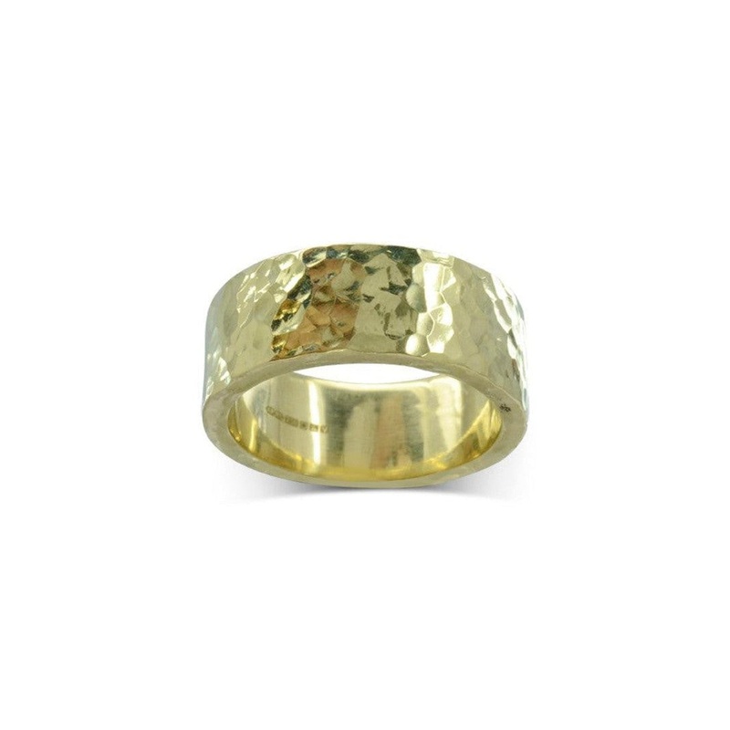 Wide Hammered Gold Wedding Band