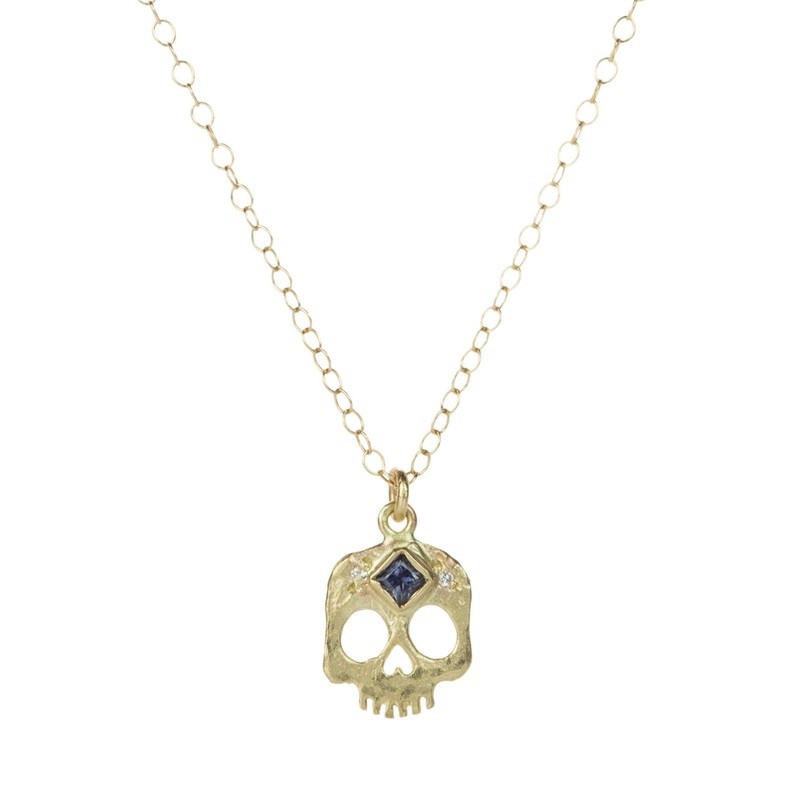 14k Sapphire Skull Pendant Necklace