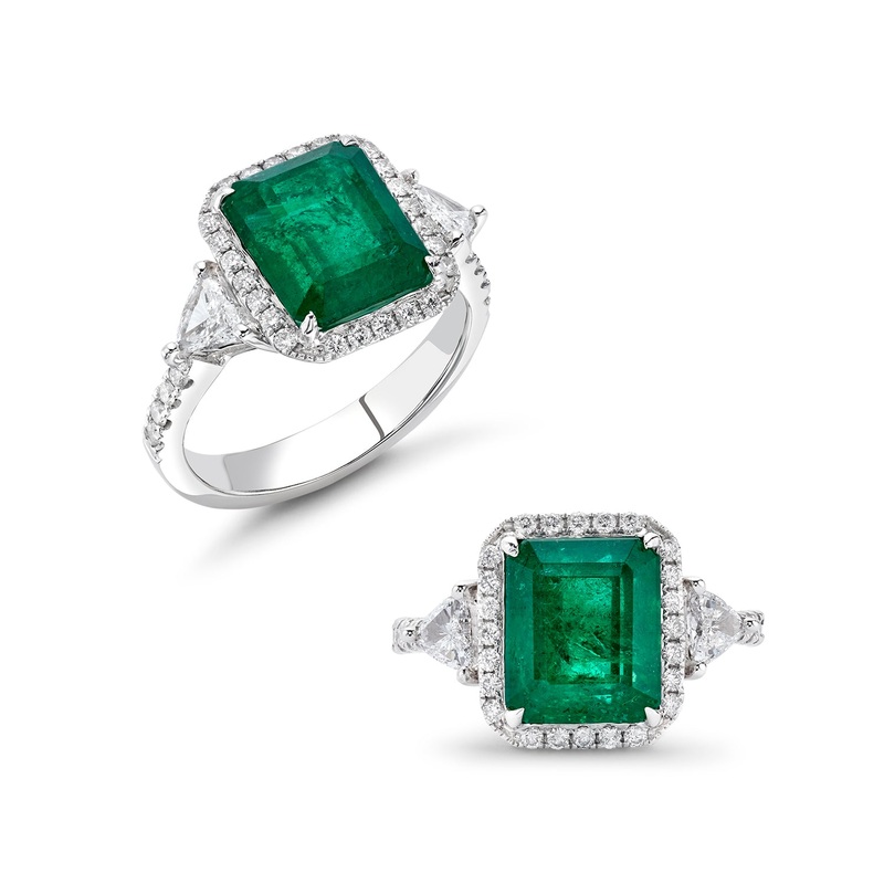 3.73ct Emerald in Diamond Halo mounting, GIA