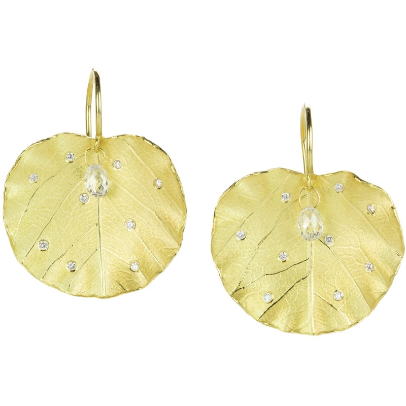 Diamond Lotus Leaf Drop Earrings