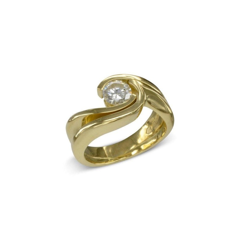 Flat Twist Yellow Gold Engagement and Wedding Band Set