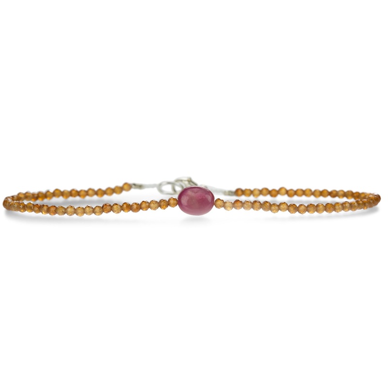 Hessonite Garnet and Ruby Bead Bracelet