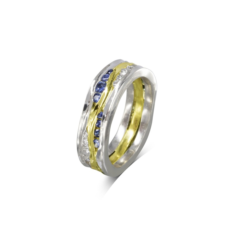 Trap Green, Blue Sapphire and Diamond Eternity Ring