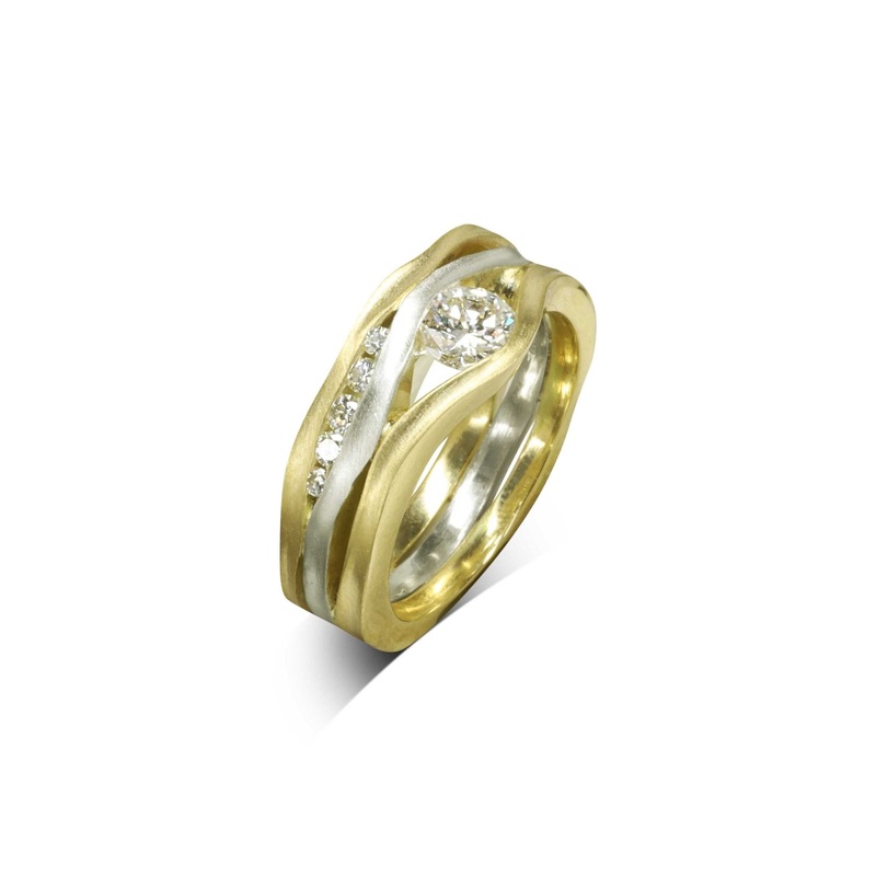 Trap Three Band Diamond Ring Satin Finish