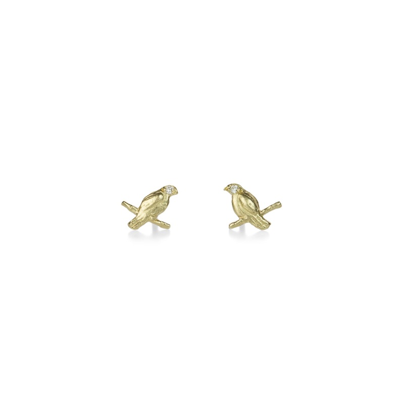 14k Bird On Branch Studs