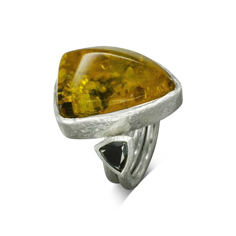 Amber and Black Diamond Stacking Ring Set