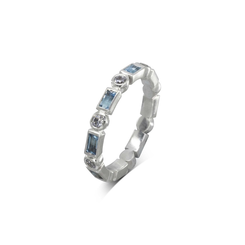 Aquamarine Diamond Platinum Full Eternity Ring