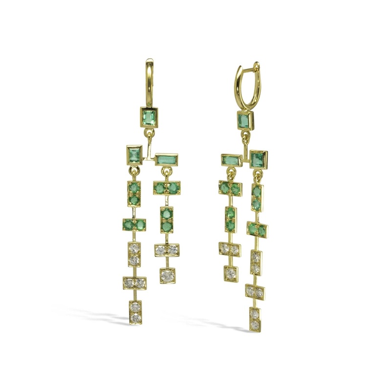 Bespoke Wedding Gold Emerald Mobile Earrings