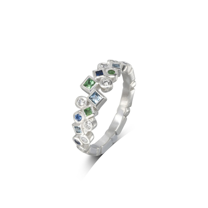 Bubbles Rocky Two Row Half Eternity Ring
