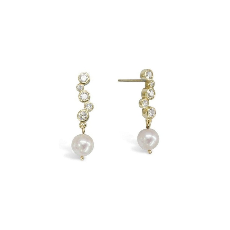 Diamond and 9ct Gold Akoya Pearl Drop Earrings