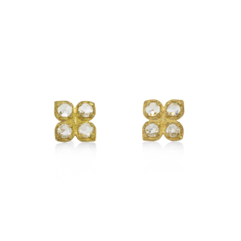 Diamond Flower Charm Studs