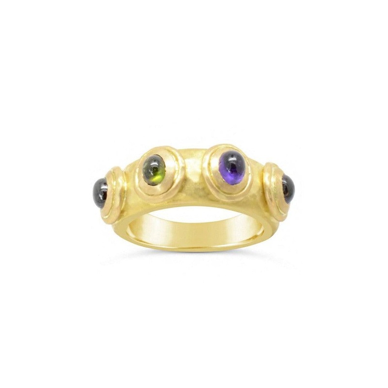 Roman Amethyst Pink and Green Tourmaline Yellow Gold Ring