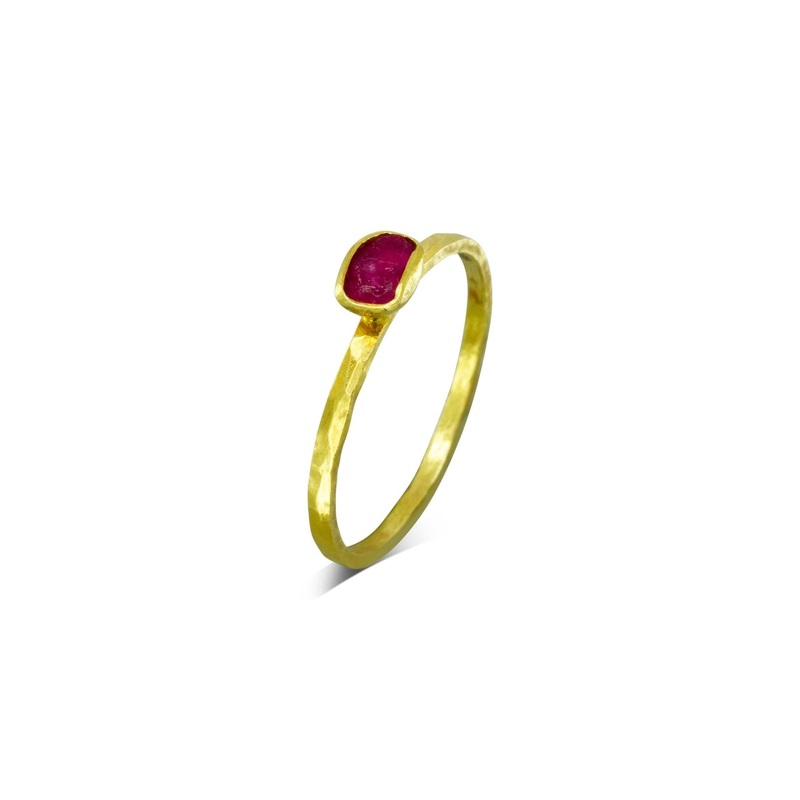 Rough Cut Ruby Gold Stacking Ring