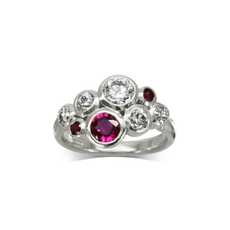Ruby Diamond Gold Bubbles Cluster Ring