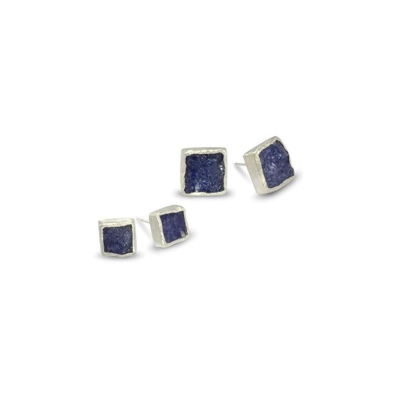 Rough Tanzanite Square Stud Earrings