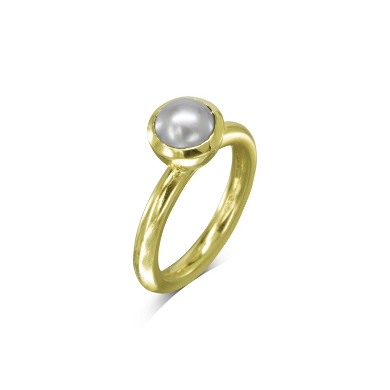 Round Coloured Pearl Gold Ring