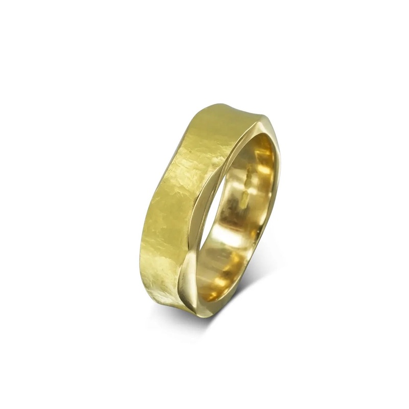 Side Hammered Yellow Gold Wedding Ring