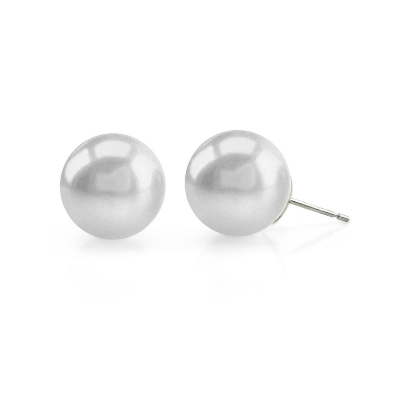 White South Sea Round Pearl Stud Earrings, 8.0-9.0mm