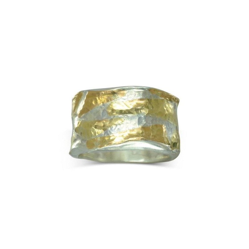 Wide Hammered Gold Pieces Ring
