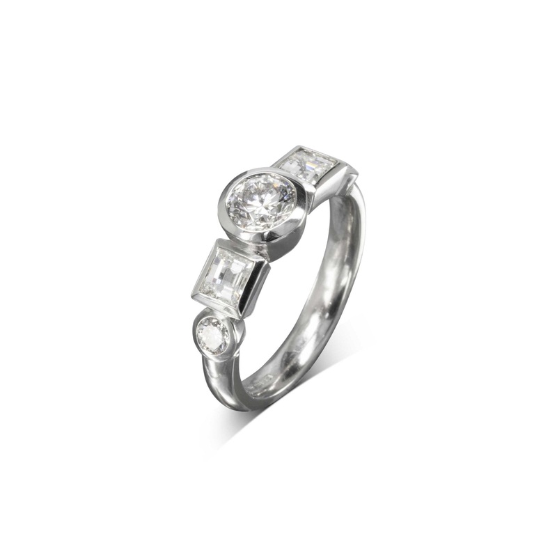 Alternating Princess Cut and Round Diamond Ring
